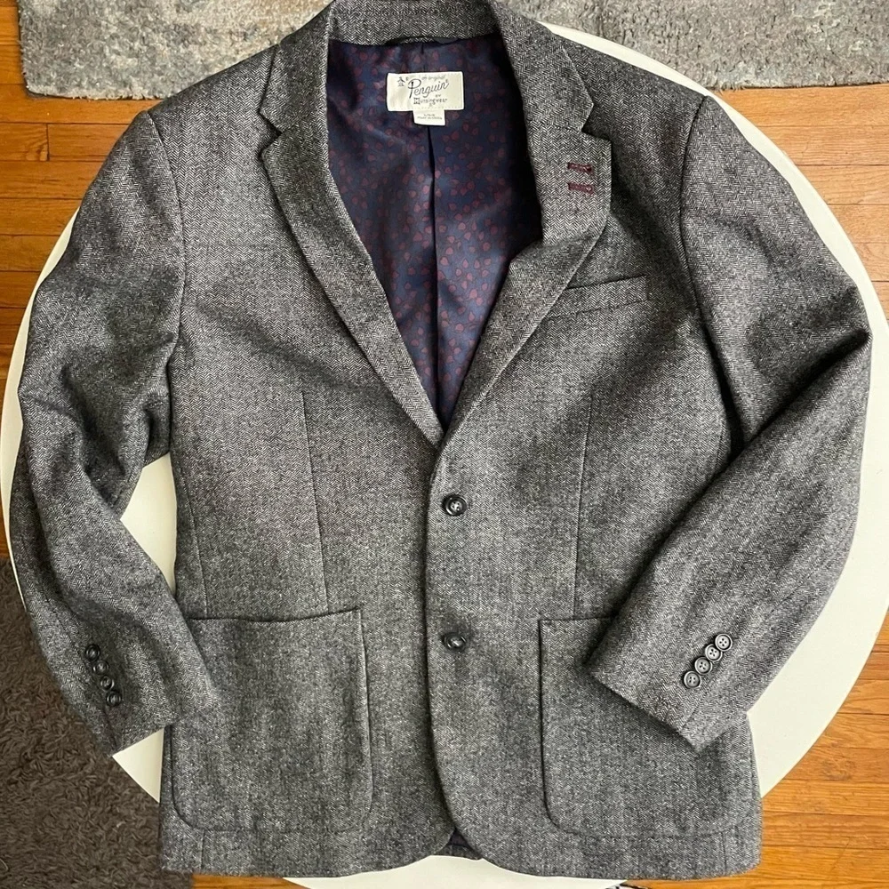 Original Penguin Men’s Decon Tweed Blazer Jacket Size Large Gray Wool Blend